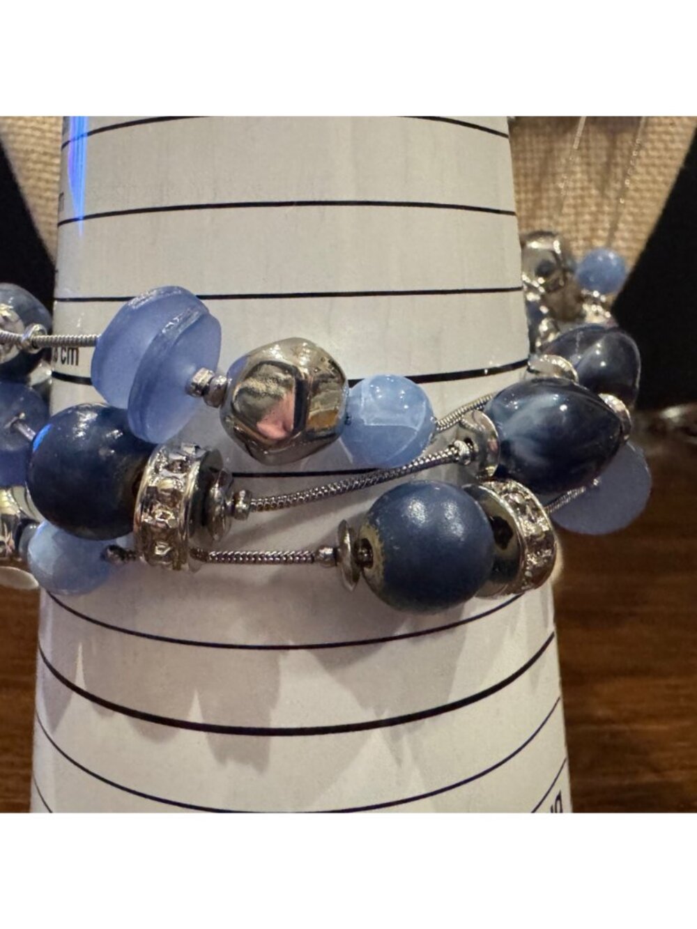 Chicos Blue Multi-Strand Necklace Bracelet & Earrings Set w Silver-Tone Accents - Picture 11 of 16
